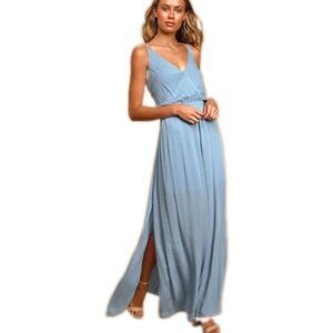 Lulus Blue Strappy Boho Maxi Dress With Side Splits Size Medium